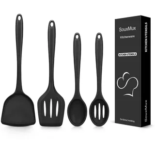 4 Stück Silikon-Küchenutensilien-Set, Wokspatel-Schlitzwender-Kochlöffel-Schlitzlöffel, Antihaft-BPA-frei, Hochhitzebeständige Kochutensilien zum Braten, Mischen, Servieren, Abtropfen, Rühren