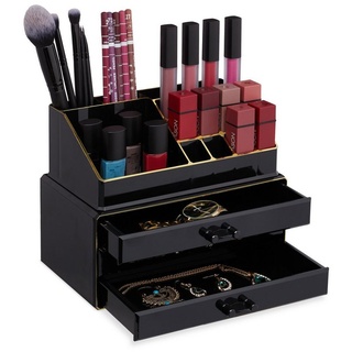 relaxdays Kosmetikbox »1 x Make Up Organizer schwarz-gold« schwarz