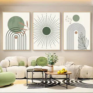 Uixxducc 3-teiliges Bohemian Poster Set Aesthetic Grüne Pflanze Bilder Set Boho Wandbilder Wohnzimmer Schlafzimmer Deko, ohne Rahmen (B,40x50cm)