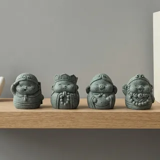 ULMDUEAEE 4-Set Buddha Figur klein, kleine Buddha Skulpturen aus Sandstein | Dekorationsartikel, Deko Buddha Statue, für Innen & Außen, Blumentopf, Garten und Aquarium