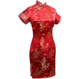 Vintage Drache und Phoenix Kurze Qipao Elegante Frauen Cheongsam Mandarin Kragen Sexy Mini Chinesische Kleid Oversize - XXL