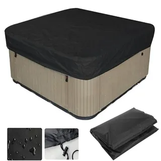 XVBVS wasserdichte Quadratische Whirlpool-Abdeckung, UV-beständige SPA-Abdeckung mit Elastischem Seil, Garten-Hot-Spring-Bad-Schwimmbad-Möbel-Staubschutz, 210D Oxford-Stoff (210 * 210 * 30cm,Schwarz)