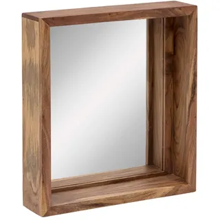 Woodkings® Bad Spiegel Sydney Holz Rahmen Badspiegel mit Ablage Wandspiegel Badmöbel Badezimmermöbel Schminkspiegel (Akazie hell, 56x65)