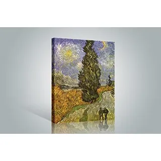 1art1 Vincent Van Gogh Poster Zypressenweg Unter Dem Sternenhimmel, 1890 Bilder Leinwand-Bild Auf Keilrahmen | XXL-Wandbild Poster Kunstdruck Als Leinwandbild 120x80 cm