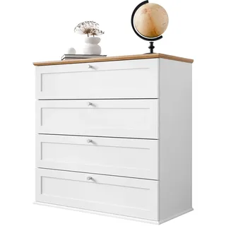 Mirjan24 Kommode Gacoris 4SZ mit 4 Schubladen im skandinavischen Stil, Anrichte, Schubladenkommode, Mehrzweckschrank, Wohnzimmerschrank, Sideboard, Wohnzimmer (Weiß/Lefkas Eiche)