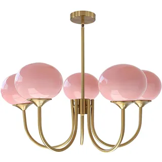 KCO Lighting Moderner Sputnik-Kronleuchter mit rosa Glaskugeln, 5 Leuchten E27, Verstellbarer Deckenleuchter für Esszimmer, Wohnzimmer, Mädchenzimmer