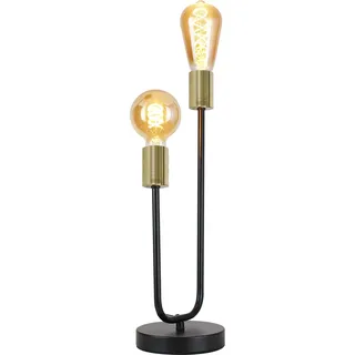 CBJKTX Tischlampe Vintage Nachttischlampe Schwarz - Wohnzimmer Schwarz Gold Tischleuchte Kinder in E27 Industrial Schlafzimmer Nachtlicht aus Metall Schreibtischlampe mit Kabel(Ohne Leuchtmittel)