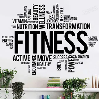 QIANGTOU Fitness Worte Vinyl Wandtattoo für Fitnessraum Gesunder Lebensstil Gym Motivation Wandaufkleber Moderne Raumdekoration Kunst 75x100cm