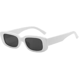 RUNHUIS Retro Rechteck Sonnenbrille Damen Herren Chunky Sonnenbrille Vintage Small Square Fashion Brille (Weiß-2) - 65 millimètres