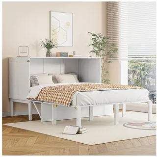 HAUSS SPOLE Holzbett Wandklappbett 140x200 cm mit Lattenrost, Schrankbett mit Stauraum weiß, mit Lattenrost weiß