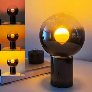 LED Tischlampe Kabellos mit Touch-Control, Sunset Lamp 3000K Warmlicht Akku Tischleuchte Dimmbar mit Glaskugel Lampenschirm USB Aufladbar Sonnenuntergang Lampe für Restaurant Schlafzimmer Geschenk