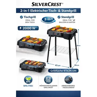 Elektrischer Tischgrill & Standgrill 2000W | BBQ Elektrogrill Balkon Grill mit T