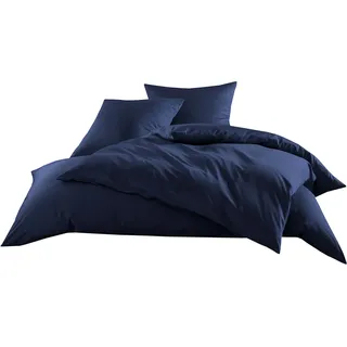 Mako-Satin Baumwollsatin Bettwäsche Uni einfarbig zum Kombinieren (Bettbezug 140 cm x 200 cm, Dunkelblau)