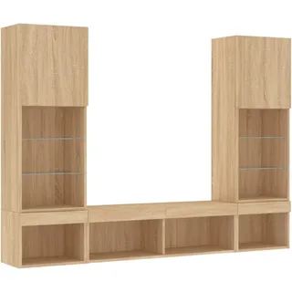 vidaXL 5-tlg. Wohnwand mit LED-Beleuchtung 30 x 102 cm Braun Holzwerkstoff