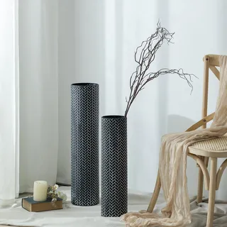 Sziqiqi Bodenvase Groß Schwarz Hohe: 70/55 cm Metall Bodenvasen für Wohnzimmer - Dekorative Vase Groß für Boden Set von 2 - Bodenvase XXL für Schlafzimmer Küche Kamin Ecke
