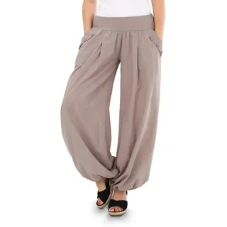 malito more than fashion Haremshose malito Damen Pumphose mit Zierknöpfen 23245P Sommer Aladinhose Freizeithose locker & lässig Einheitsgröße braun 34-40