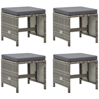 vidaXL Gartenstuhl »Gartenhocker 4 Stk. mit Sitzkissen Poly Rattan Grau« (4 St) grau