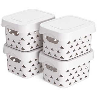 Navaris Aufbewahrungsbox, 4er Set Aufbewahrungsbox mit Deckel - Box aus Kunststoff klein - 4x Storage Kiste stapelbar - atmungsaktive Aufbewahrung Bad Regal weiß