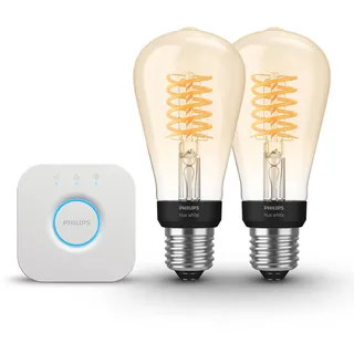 Philips Hue - Starterkit - 2x E27 Edisonlampen (ST64) - Warmweiß | Inkl. Hue Bridge - Hue White Filament