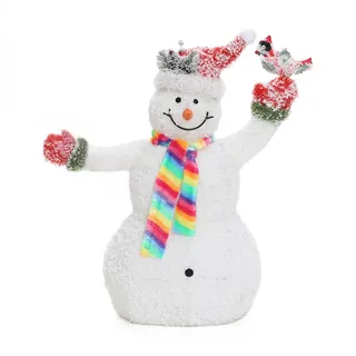 Hometopia Led-Schneemann, Weiß, Textil, Formgebogen, 76x90x35 cm, Dekoration, Weihnachtsdekoration