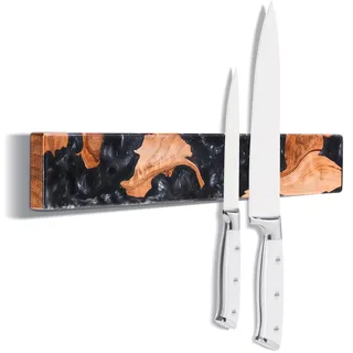 ENOKING Magnetische Messerleiste 40cm, Magnet Messerhalter aus Akazienholz & Schwarzem Resin, Magnetischer Messerhalter Wand mit Starker Magnetkraft, Messerleiste Wandmontage mit Kleben oder Bohren