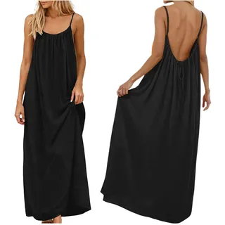 CSYX Rückenfreies Cami Kleid Strandkleid Damen Sommerkleider Lang Musselin Kleid Ärmellos Spaghettiträger Kleid Maxi Boho Kleider Elegant Dress Backless Freizeitkleider Leicht Maxikleid Trägerkleider - 4XL