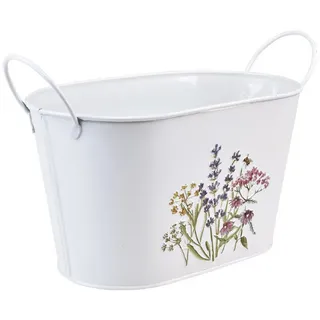 Posiwio Übertopf Metall-Blumenschale Weiß mit Prägung, Pflanztopf 27x16x15,5cm weiß