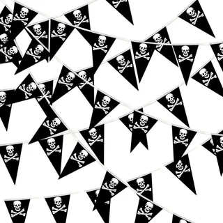MARFOREVER 16M Wimplekette Piraten Girlande Hängende Banner Wimplekette Pirat Halloween Skelett für Piraten-Party-Dekorationen, Geburtstagsdeko Karneval Fasching