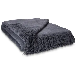 Como Kuscheldecke Anthrazit XXL 150 x 200 cm Baumwollmischung weiche & warme Kuschel-Decke mit Fransen für Couch & Sofa, waschbar, Öko-Tex Standard 100, 1,4kg, 400g/m2