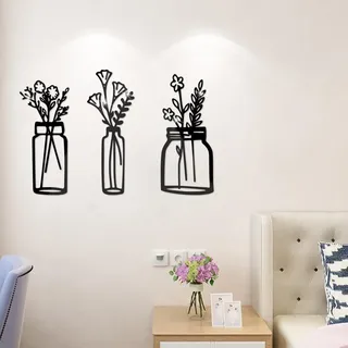3-teiliges Minimalistisches Blumen-wanddekor-set Mit Vasen