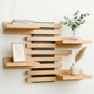 Wandregal Holz Hängend  Modulares Bücherregal Set aus Massivholz  Schwebendes...
