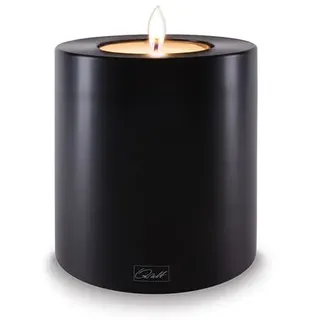 Qult Farluce Trend Schwarz ∅ 8 cm • Teelichthalter in Kerzenform • Kerze • Kunststoffkerze in Kerzenoptik • Teelichtkerze mit Teelichteinsatz • inkl. Teelicht (Höhe 9 cm)