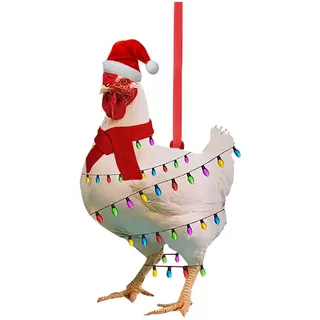 Holz Weihnachtsanhänger Huhn mit Schal Weihnachtsbaum Anhänger Lustiges Huhn Figur Weihnachtsschmuck Weihnachtskugeln Weihnachtsbaum Basteln Weihnachten Baumkugeln Christbaumschmuck (D, One Size)