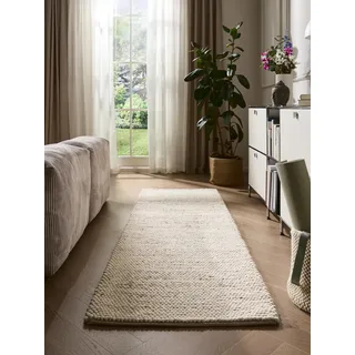 benuta Pure Wollteppich Beads - Wolle - Läufer & im Style: Uni, Natural Living - Pflegeleicht für Wohnzimmer Schlafzimmer, Beige, 80x250 cm