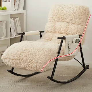 YVYKFZD Schaukelstuhl, bequemer Schaukelsessel mit hoher Rückenlehne, gepolsterter Freizeit Relaxsessel mit Verstellbarer Kopfstütze, Tragfähigkeit 200 kg(Beige Black)