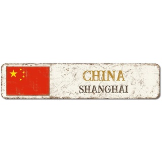 China Blechschild Shanghai Aluminium Metallschild Nationalflaggen Land Souvenir Stadt Souvenir 7,6 x 30,5 cm rostfrei Schild für Bars Zuhause Bier Mann Höhle Garage