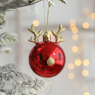 2 Stück Weihnachtskugeln, Ornamente, Elch, Disign, Bruchsichere Weihnachtskugel, Weihnachtsbaumdekoration, Kugelanhänger in Gold und Rot, Spiegelkombination für Hochzeit, Weihnachtsfeier(A1 rot)