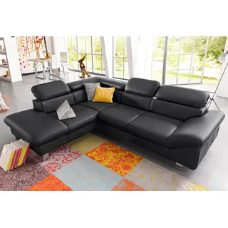 Ecksofa COTTA "Driver L-Form, B: 265 cm, moderne Couch mit Wellenunterfederung, Leder", schwarz, Sofas, B/H/T: 268cm x 73cm x 214cm, Leder BEEFY, Ottomane links,mit Kopfteilverstellung,ohne Bettfunktion und Bettkasten, Kunstleder SOFTLUX;LEDER BEEFY (ein abgedecktes Spalt-Rindsleder) im Sitz und Rücken (Korpus in Kunstleder);Luxus-Kunstleder;Leder Pampas (echtes Rindsleder) im Sitz und Rücken (Rückseite mit Spannstoff bezogen), Ecksofa, inkl. 3x Kopfteilverstellung, optional mit Schlaffunktion + Stauraum,