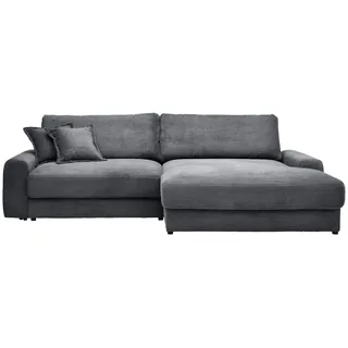 Carryhome Ecksofa, Graphit, Kunststoff, 3-Sitzer, Füllung: Schaumstoff,Hohlfaser, Ottomane rechts, L-Form, 300x180 cm, Rücken echt, Wohnzimmer, Sofas & Couches, Wohnlandschaften, Ecksofas