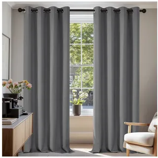 Deconovo Verdunkelungsvorhang Gardinen mit Ösen Blickdichte Vorhang Kälteschutz Schlafzimmer 2er Set, Blackout Curtain einfarbig Thermo Vorhang Verdunkelung Wärmeisolierend grau 140 cm x 270 cm