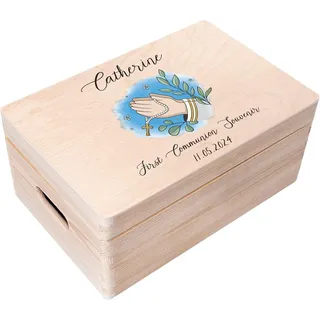 Creative Deco Personalisiert Kommunion Geschenke für Mädchen und Jungen - Holzkiste | Engel Motiv | Individuelle Geschenk Erinnerungsbox | Erstkommunion Deko
