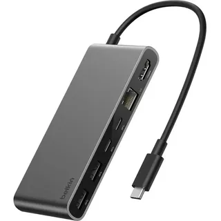 Belkin Connect 8-in-1 USB-C Hub Dual USB-C Ports + 1 Port Gigabit-LAN (1/2.5 Gbit/s), HDMI®, microSD, SD, USB-A, 10 GBit/s mit Stecker,