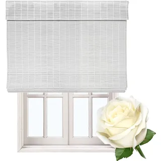 Zhixubah Bambus Sichtschutz Jalousien Bambusrollo Weiß Sonnenschutz Rollo Bambus 80 90 110 120 130 140 150 160cm Breit Bambus Raffrollo Mit Lifter Bambusvorhang Für Balkon Küche Anpassbar