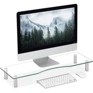 Relaxdays Bildschirmständer TV-Aufsatz 70 cm x 24 cm Silber/Transparent Aluminium/Glas