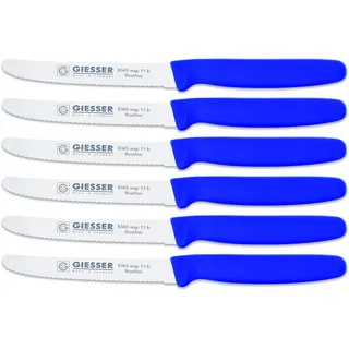 Giesser Messer - Made in Germany - 6er Set Brötchenmesser Tomatenmesser Küchenmesser Allzweckmesser Universalmesser Gemüsemesser 3mm Wellenschliff Klingenlänge 11cm (Blau)