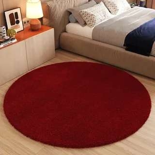 TAPISO Essence Teppich Rund Rot Dunkelrot Hochflor Langflor Shaggy Einfarbig Weich Flauschig Schlafzimmer Wohnzimmer Kinderzimmer ÖKO-TEX 200 x 200 cm