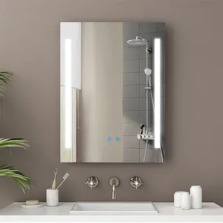 IMPTS Badspiegel LED Badezimmerspiegel Wandspiegel mit Beleuchtung Antibeschlag (Set, Speicherfunktion, Anti-Beschlag, Dimmbar, 4000K, Touch-Schalter), Badspiegel mit Beleuchtung Spiegel Bad Badezimmer Typ #H2 | 50 cm x 70 cm
