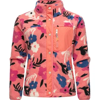Ragwear Damen Plüschjacke im Blumenmuster kurze Teddyfleece-Jacke warm mit hohem Kragen und Brusttasche Appopis Print Coral Gr. 6XL - 6XL