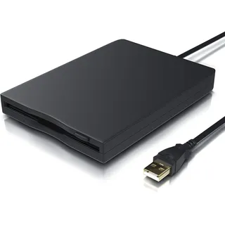 CSL - Externes USB Diskettenlaufwerk FDD 1,44MB 3,5 Zoll - PC - Slimline Floppy Disk Drive Extern - Portable - Plug and Play - schwarz - Windows 11 fähig