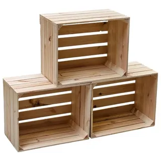 Teramico Holzkiste Holzkisten Obstkisten Natur 50 x 40 x 30cm 3er Set, Vintage Obstkiste braun